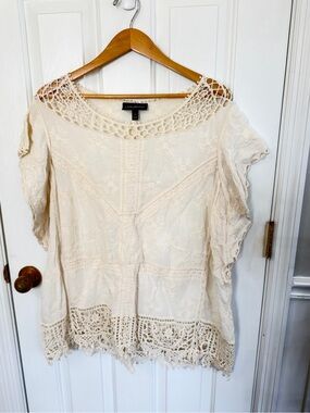 Lane Bryant Size 20 Ivory Crochet Lace V-Neck Tunic Top Boho Plus Size